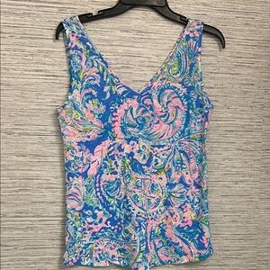 Lilly Pulitzer Blue & Pink Paisley V-Neck Tank